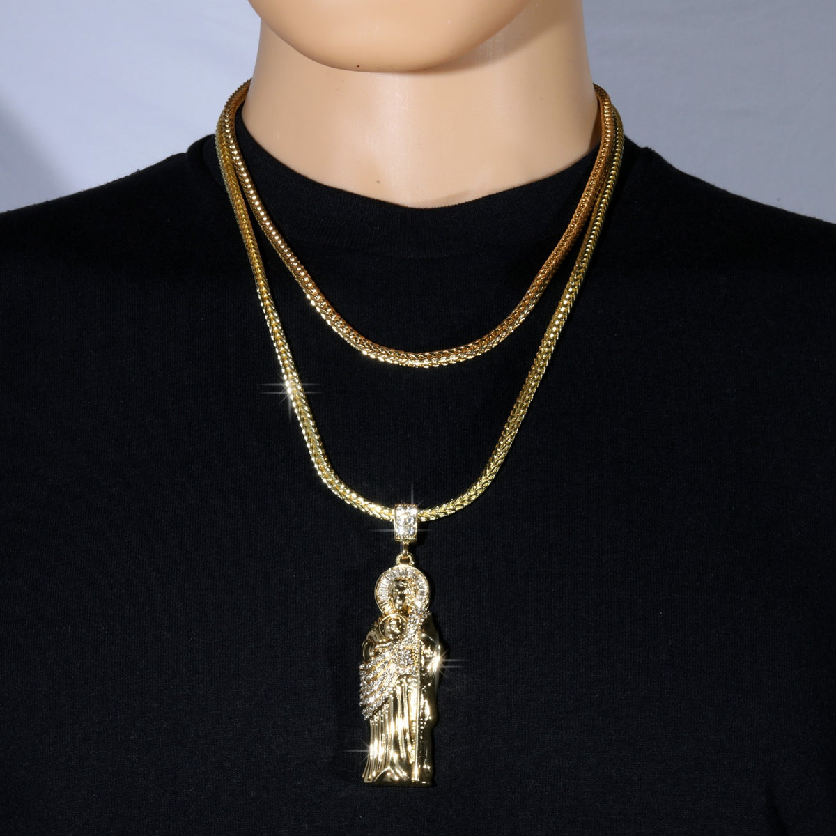 Franco Chain Necklace 4mm - 20" 24" 30" San Judas Pendant Gold