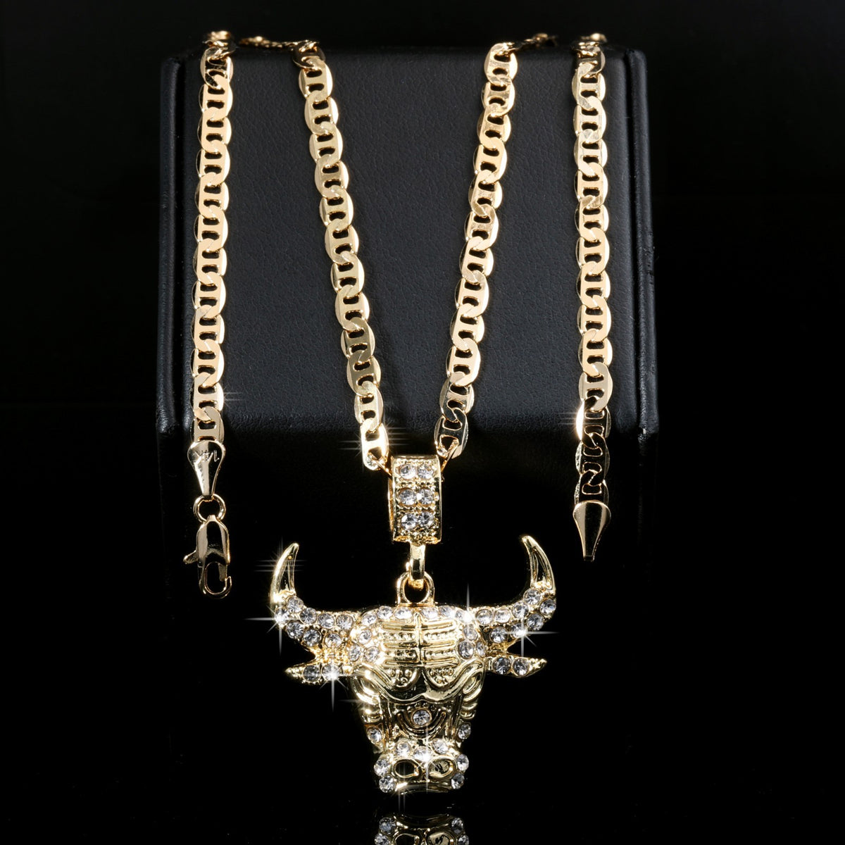 14k Gold Flat Mariner Chain Necklace 20" Bull Taurus Gold Men's