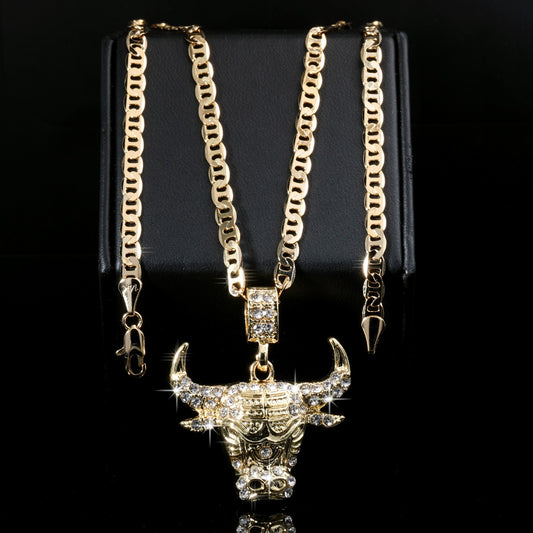 14k Gold Flat Mariner Chain Necklace 20" Bull Taurus Gold Men's