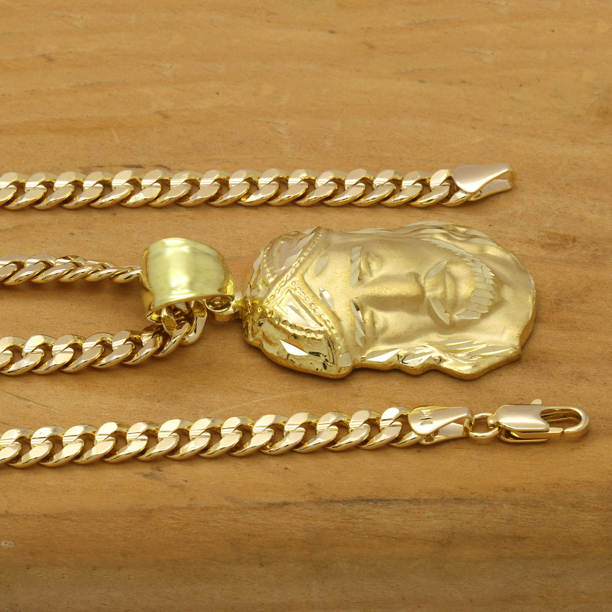 Men's 18k Gold Jesus Pendant 5mm 24" Cuban Necklace Chain