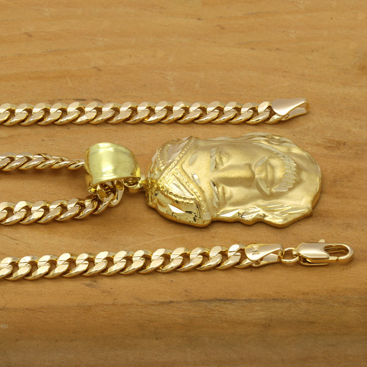 Men's 18k Gold Jesus Pendant 5mm 24" Cuban Necklace Chain