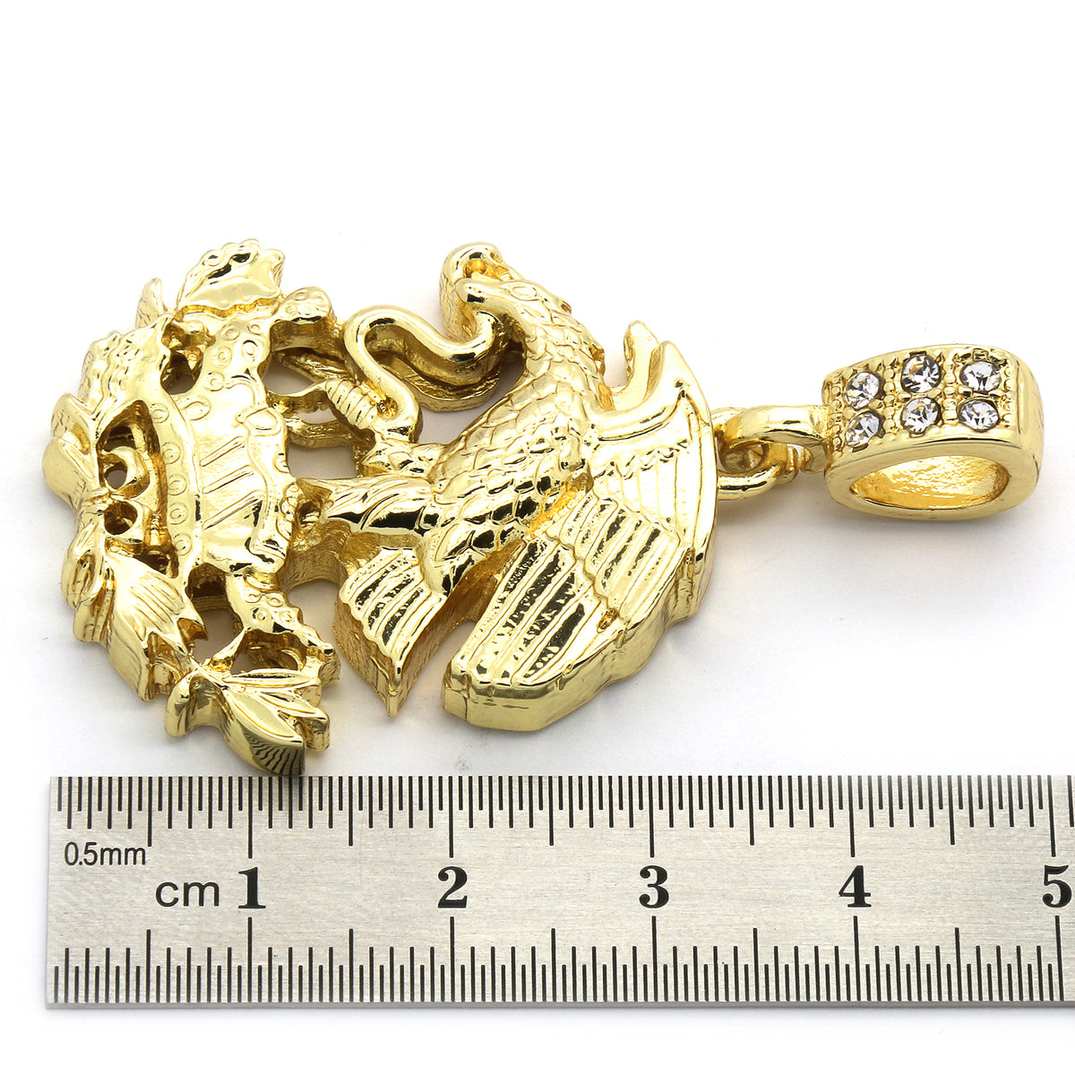 14k Gold Eagle Snake Pendant CZ 24" Rope Chain Pendant