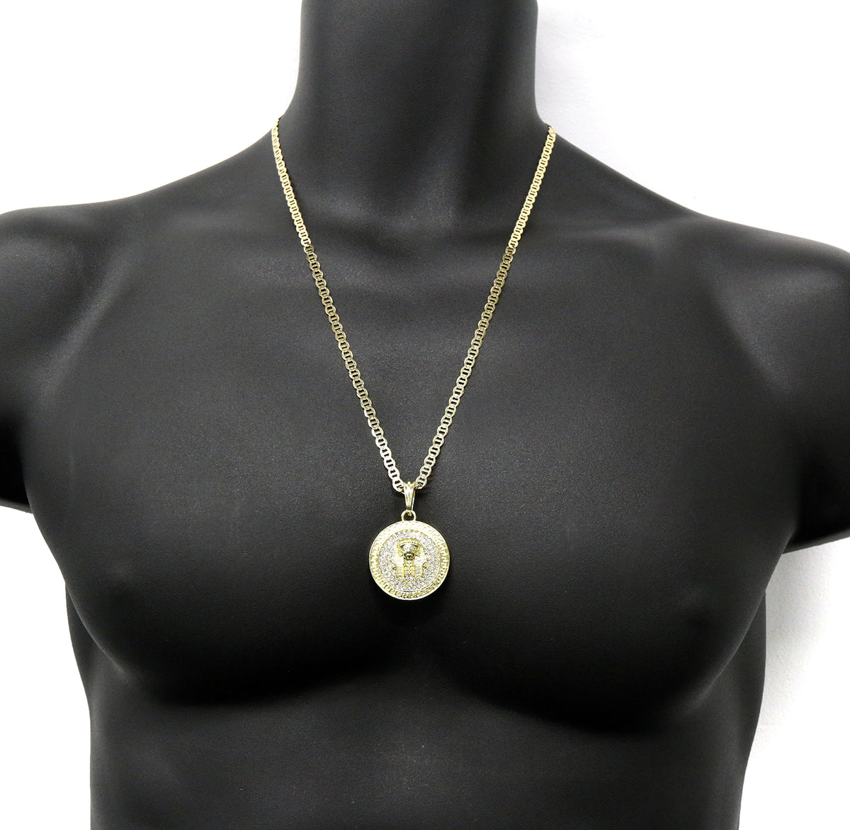 Men's Medallion Pharaoh Gold CZ 24" Gucci Chain Pendant