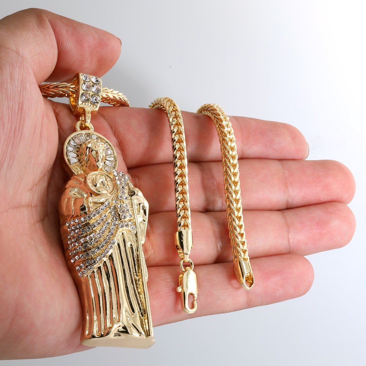 Franco Chain Necklace 4mm - 20" 24" 30" San Judas Pendant Gold