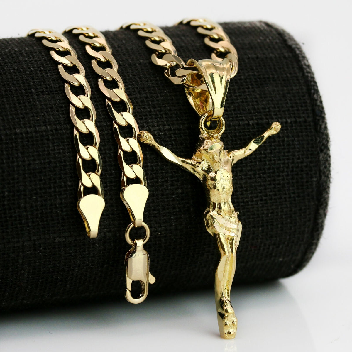 Gold Cross Jesus Pendant Charm 20" Choker Chain Cuban Necklace