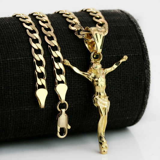 Gold Cross Jesus Pendant Charm 20" Choker Chain Cuban Necklace