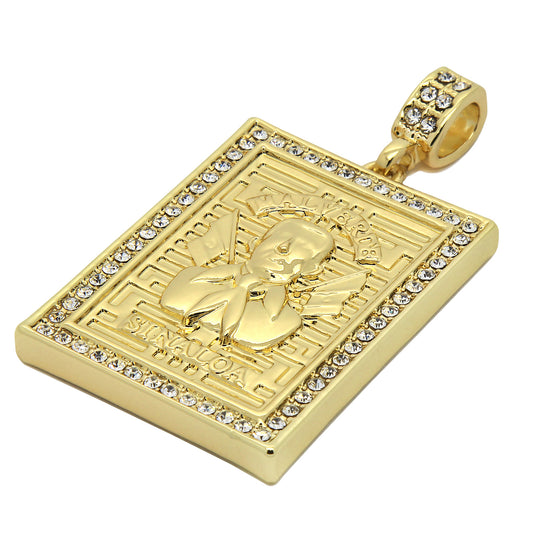 Men's 14k Gold Malverde CZ 24" Rope Chain Pendant