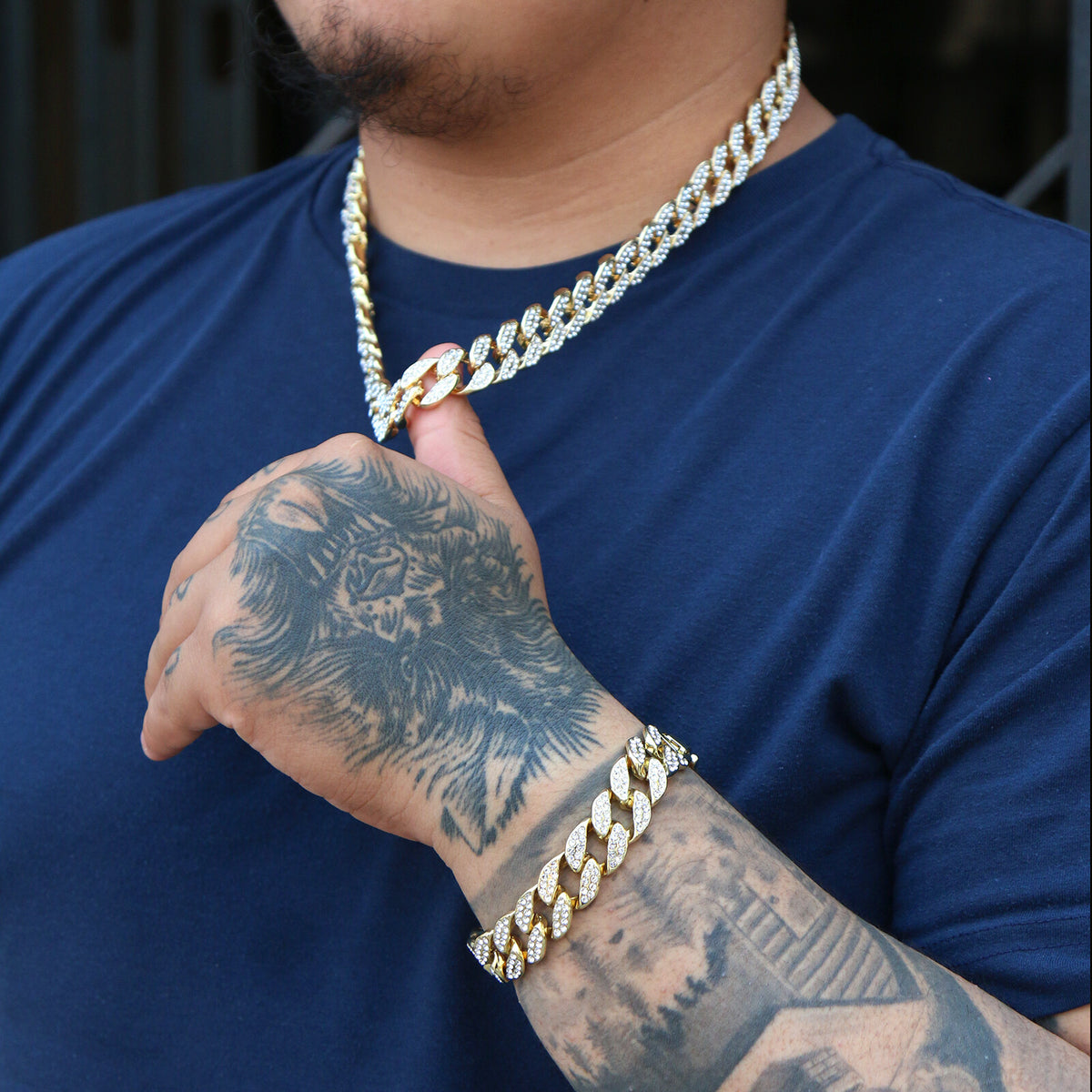 Iced CZ Miami Cuban Choker Link Chain Men's Gold