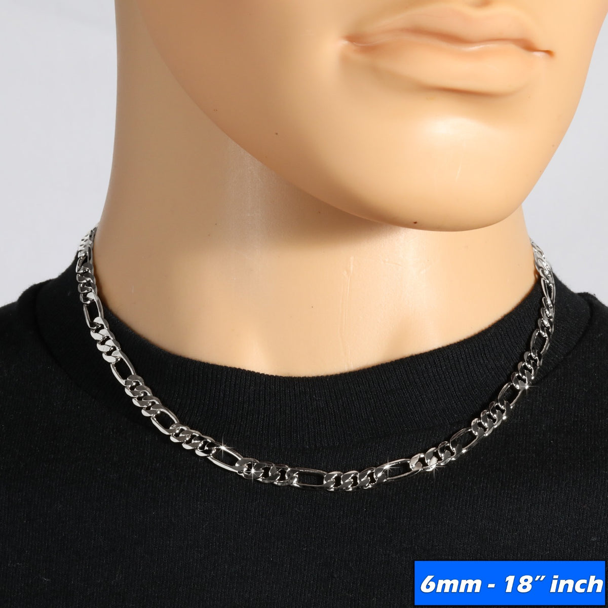 Figaro Chain Choker 925 Silver 6mm 18" Men & Women Boys