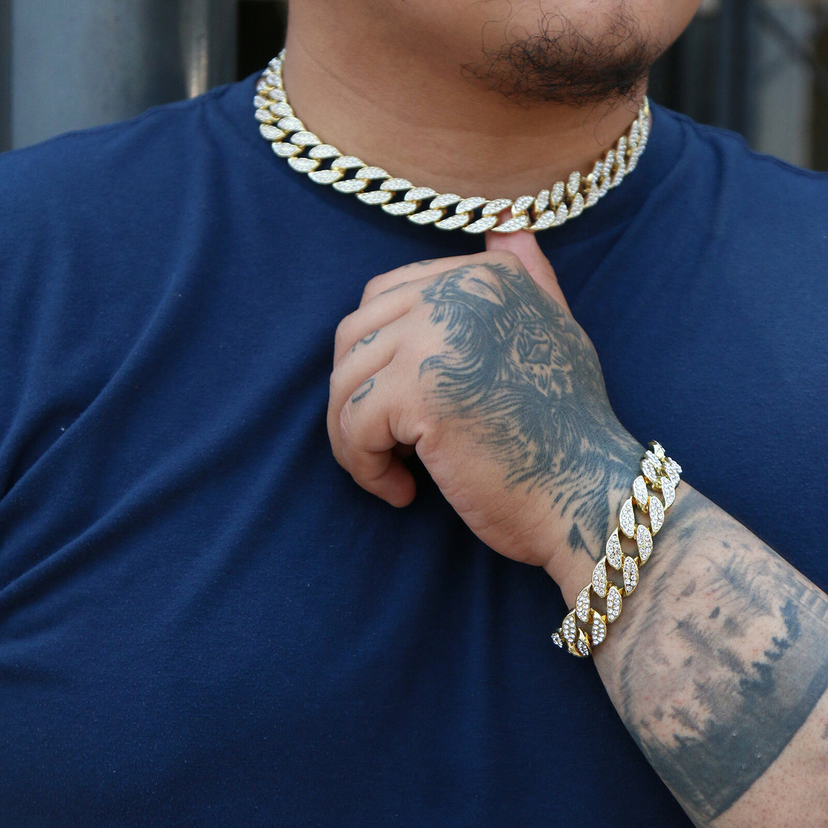 Iced CZ Miami Cuban Choker Link Chain Men's Gold