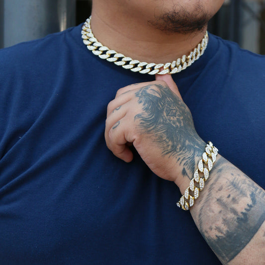 Iced CZ Miami Cuban Choker Link Chain Men's Gold