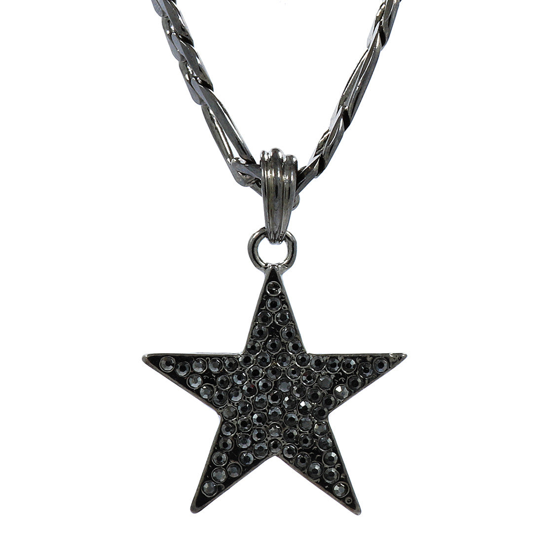 Star Pendant CZ Hematite 24" Gun Metal Figaro Chain Chain