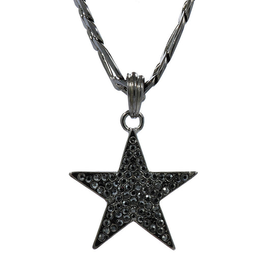 Star Pendant CZ Hematite 24" Gun Metal Figaro Chain Chain
