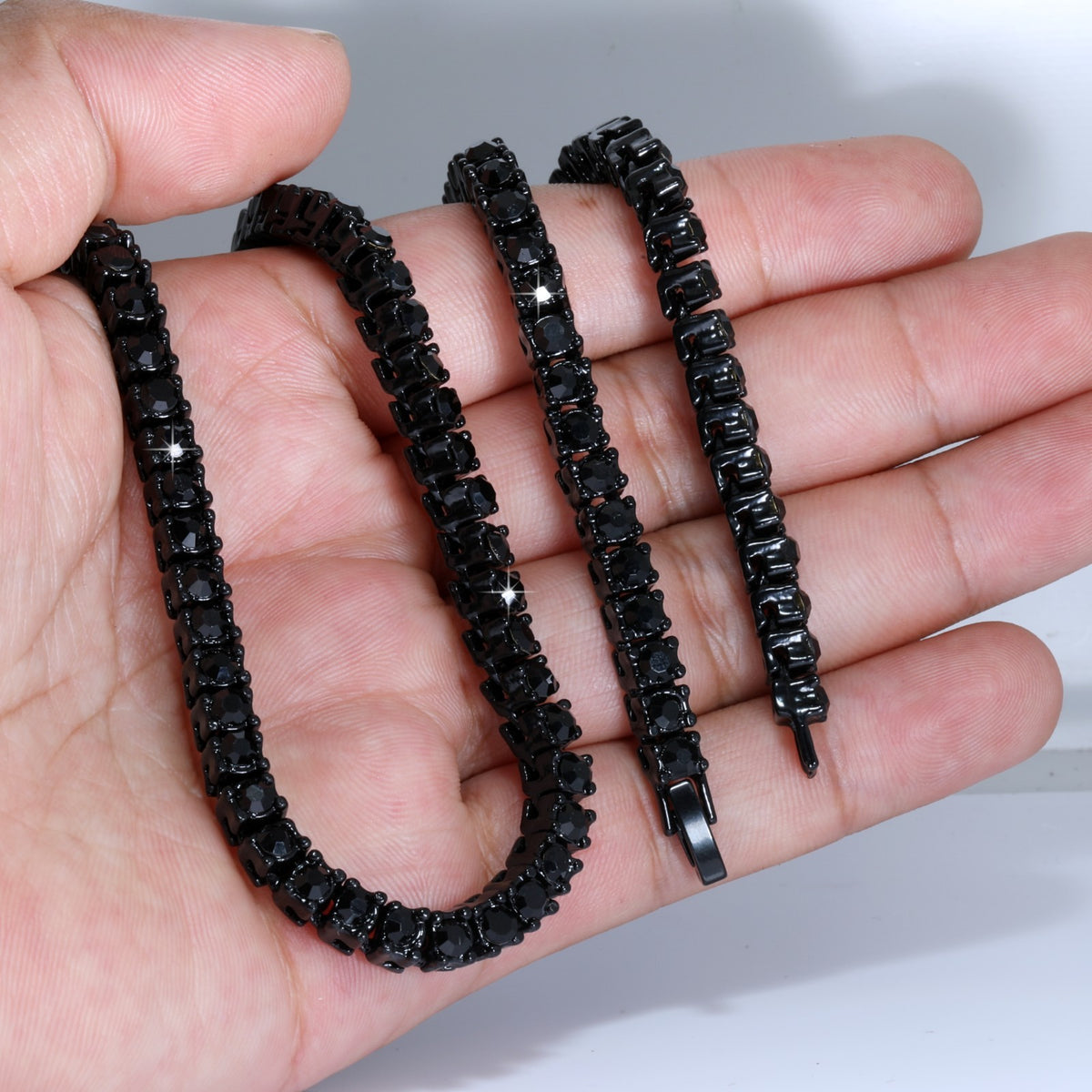 Tennis Chain Diamond Stone Black Iced Necklace Boys, Men's & Women