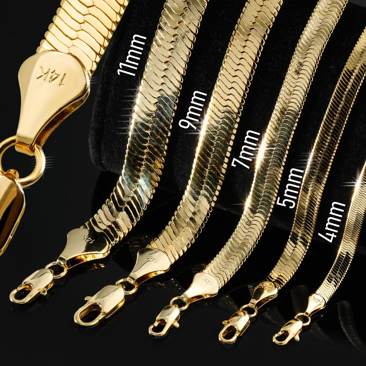 Herringbone Chain 4mm, 7mm & 11mm 24" 14k Gold Men