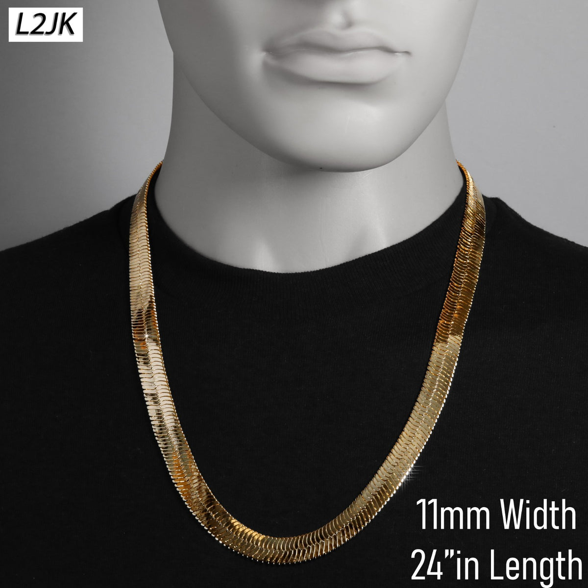 Herringbone Chain Flat Necklace 14k Gold 11mm 24" 30" 36"