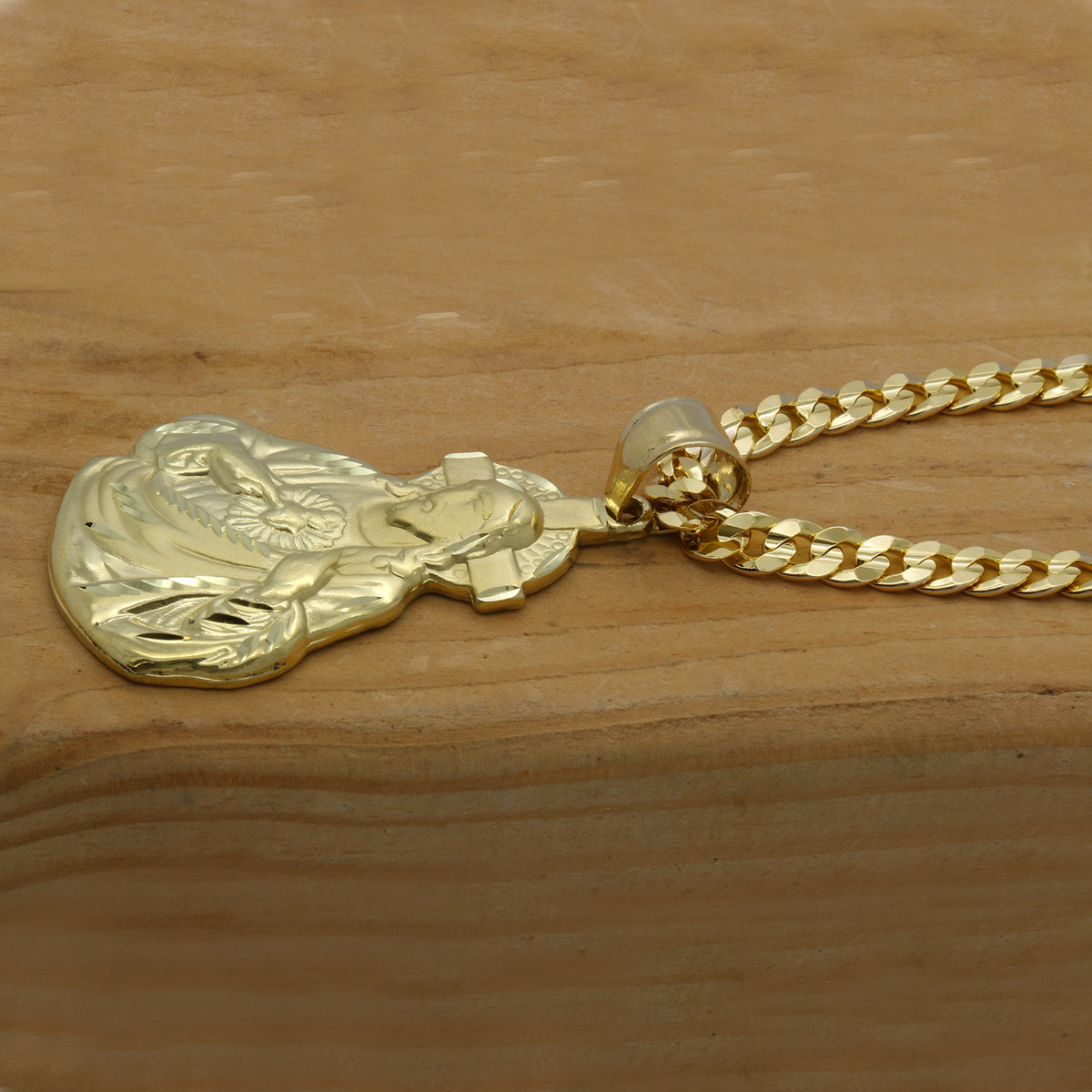Men's 18k Gold Jesus Pendant 6mm Cuban Chain Necklace (K-1)