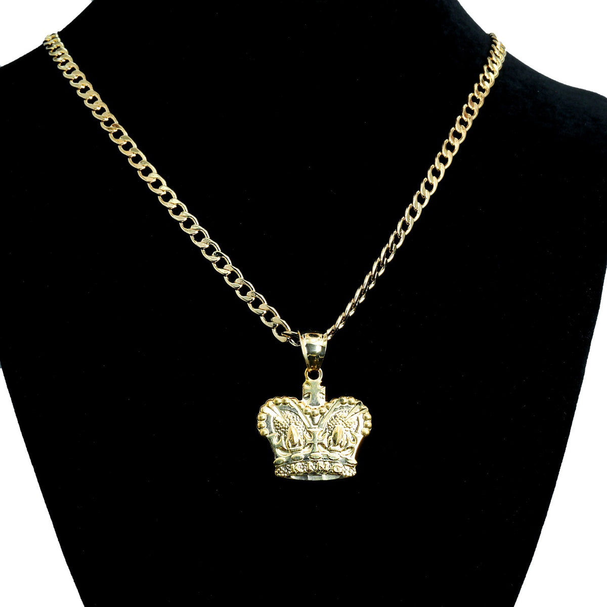 Royal King Crown 14k Gold Charm Pendant 20" Cuban Link Choker Chain 212