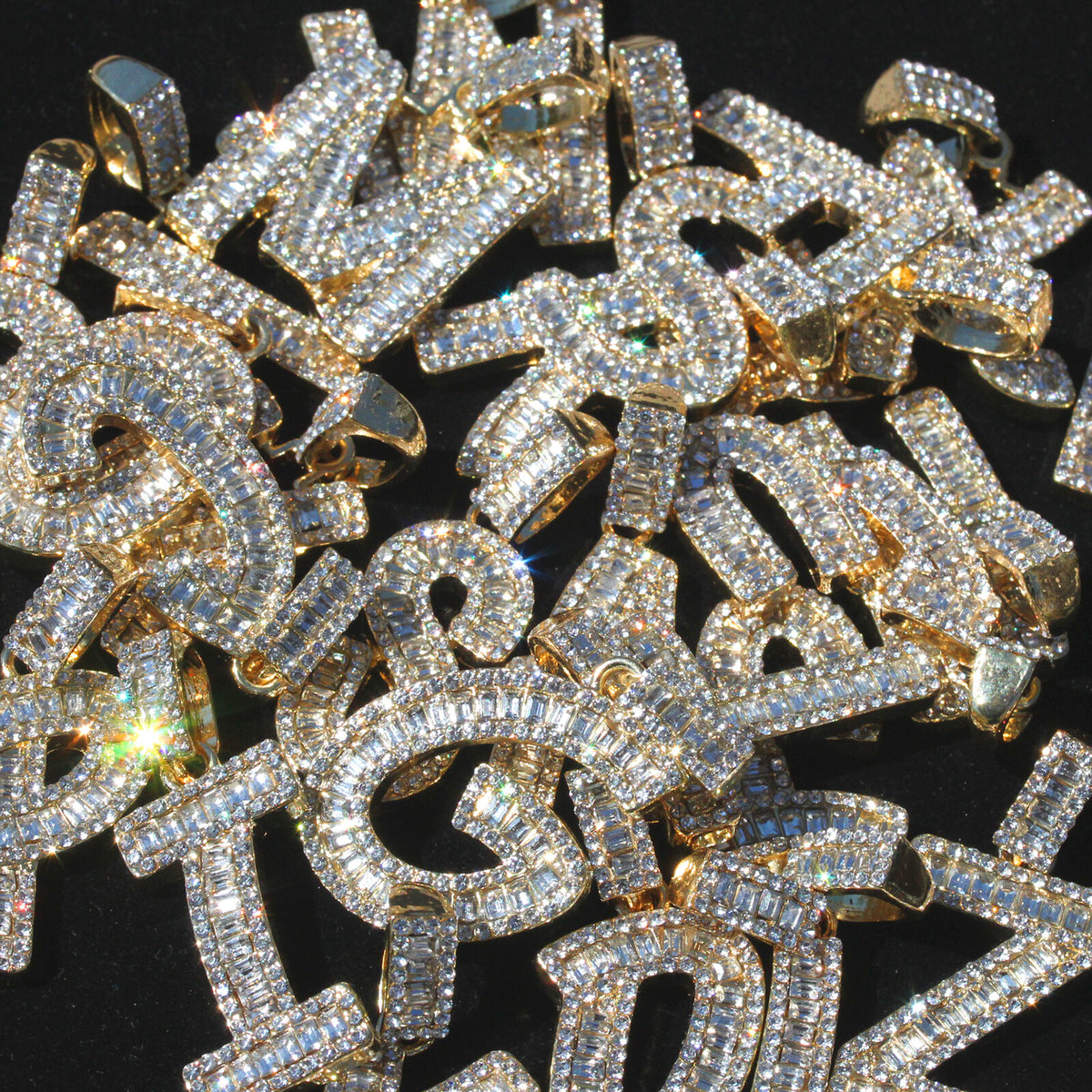 Initial Alphabet Letter Gold Cut Pendant CZ 24" Rope Chain