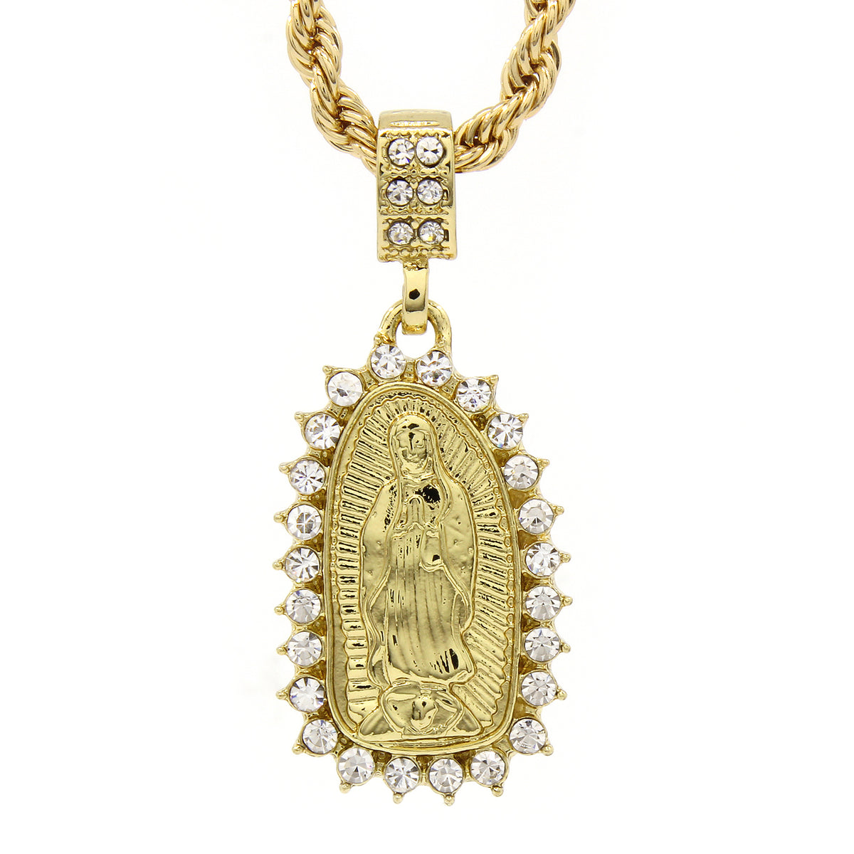 Men's Micro Mini Guadalupe CZ 24" 4mm Rope Chain Pendant