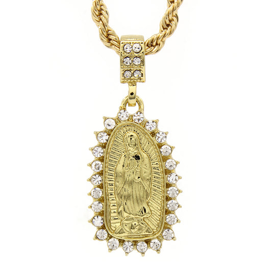Men's Micro Mini Guadalupe CZ 24" 4mm Rope Chain Pendant
