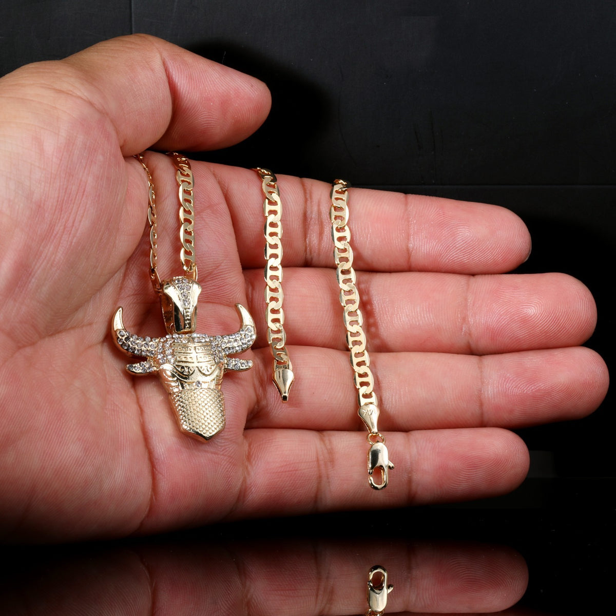 14k Gold Flat Mariner Chain Necklace 20" Masked Bull Taurus Gold