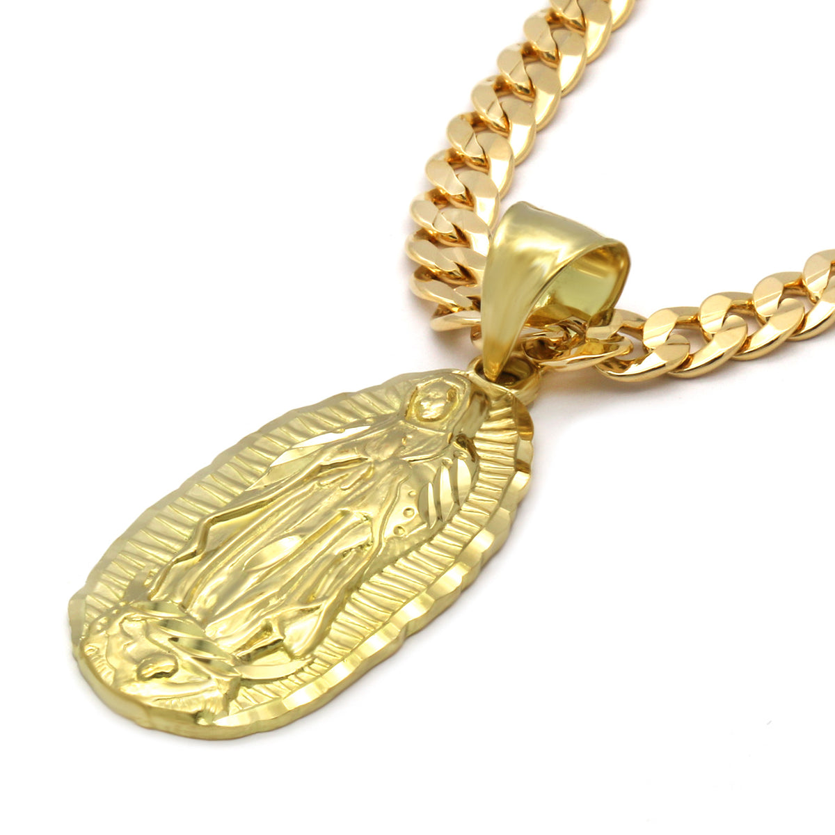 18k Gold Guadalupe Pendant 6mm 24" Cuban Chain Necklace