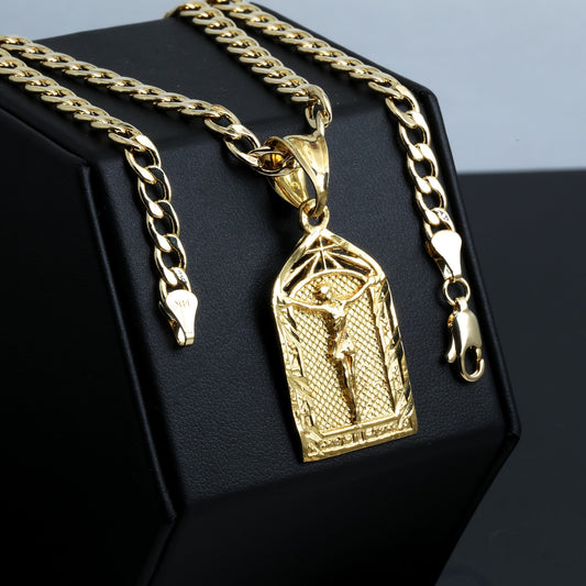 Jesus Charm Pendant 14k Gold 5mm 20" Cuban Choker Chain Men's Women