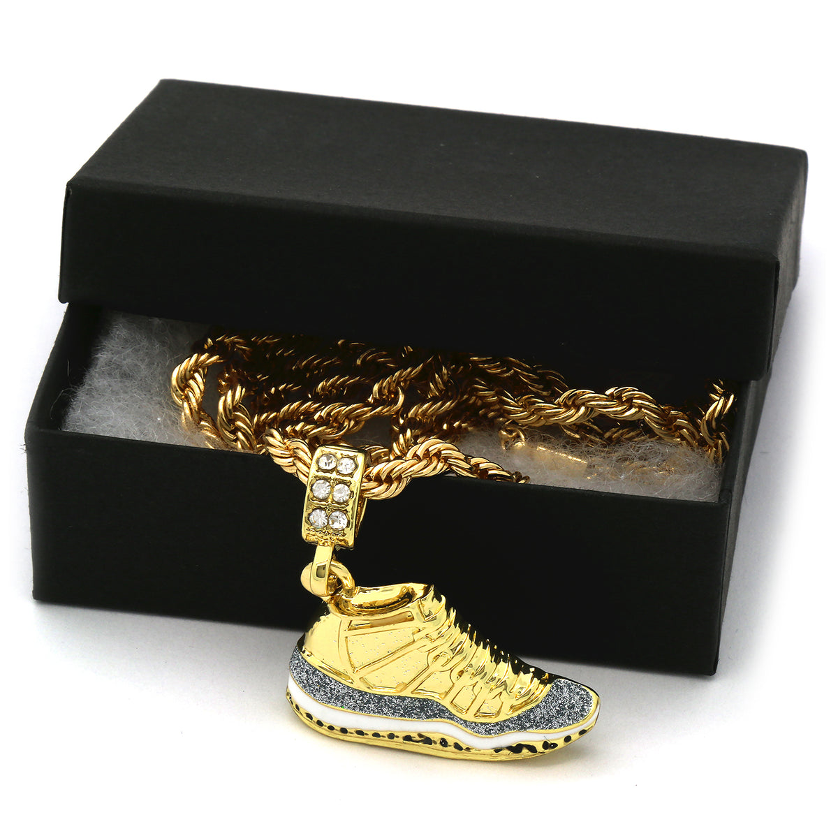 Men's 14k Gold Retro 11 "cool Grey" Pendant 4mm 24" Rope Chain