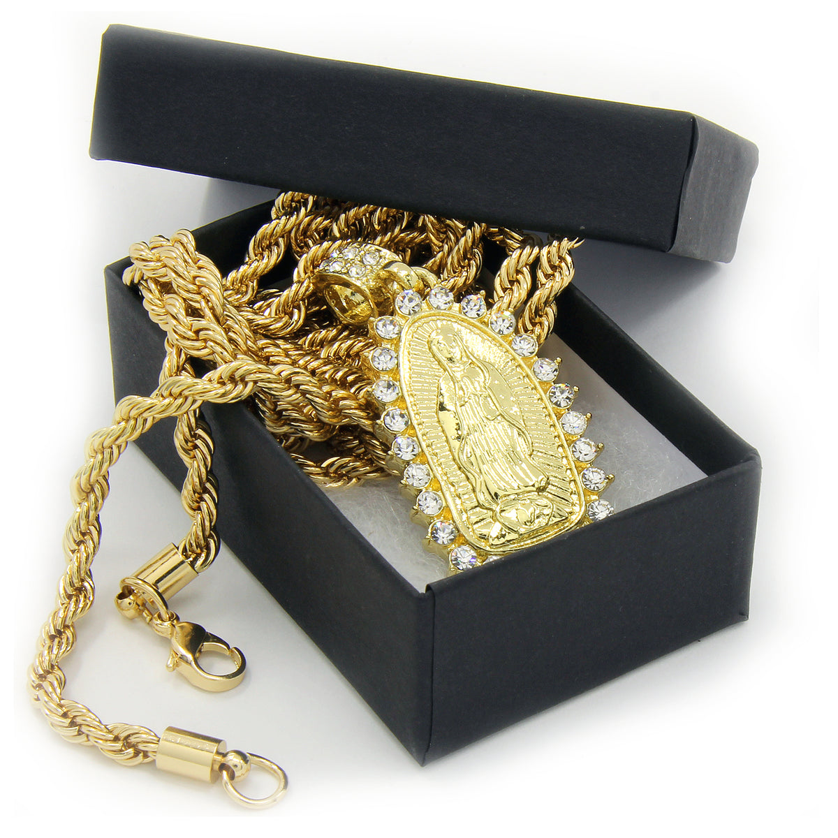Men's Micro Mini Guadalupe CZ 24" 4mm Rope Chain Pendant