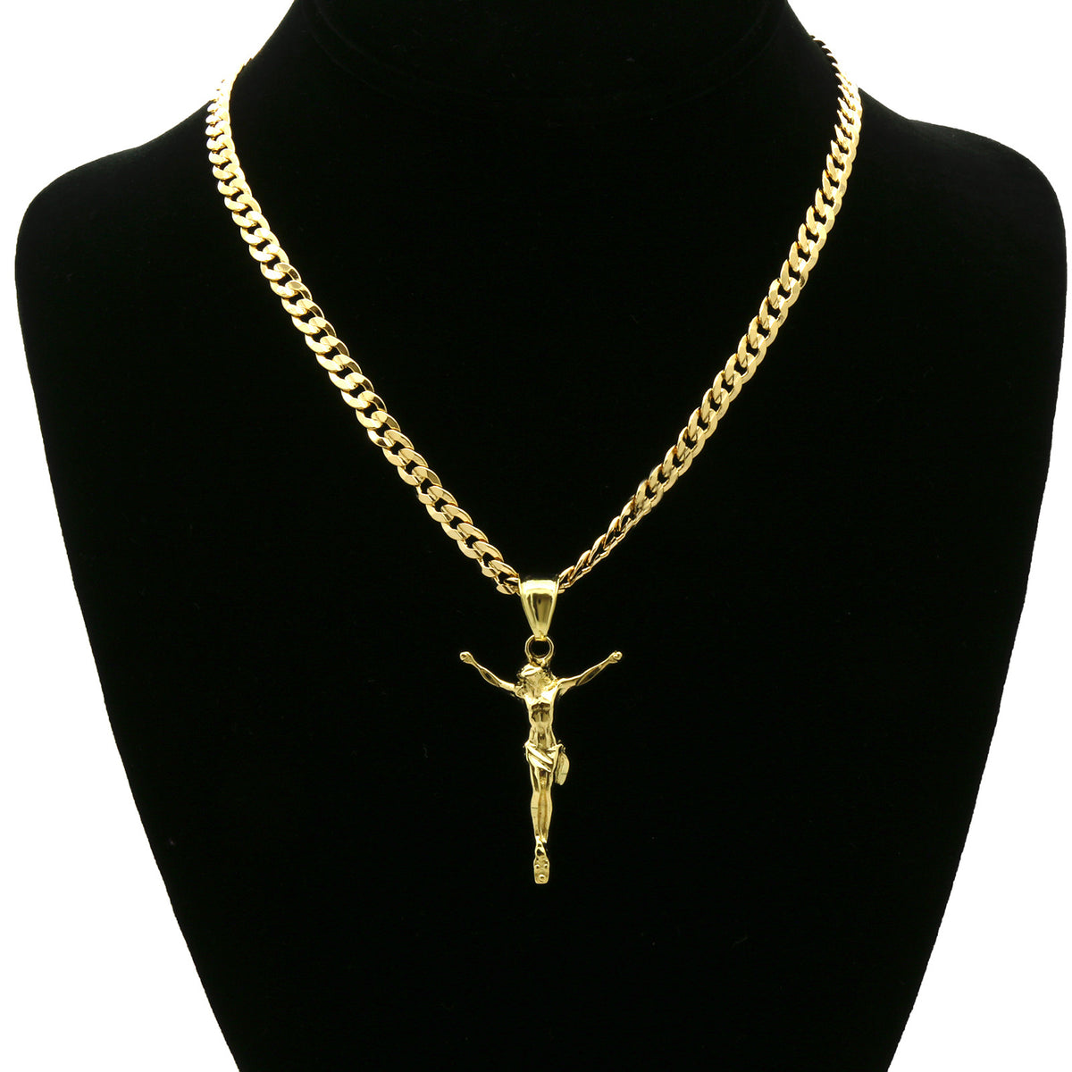 Men's 14k Gold Small Jesus Pendant 5mm 24" Cuban Necklace Chain