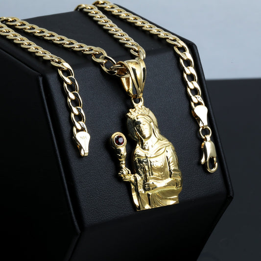 Saint Barbara Charm Pendant 14k Gold 5mm 20" Cuban Choker Chain