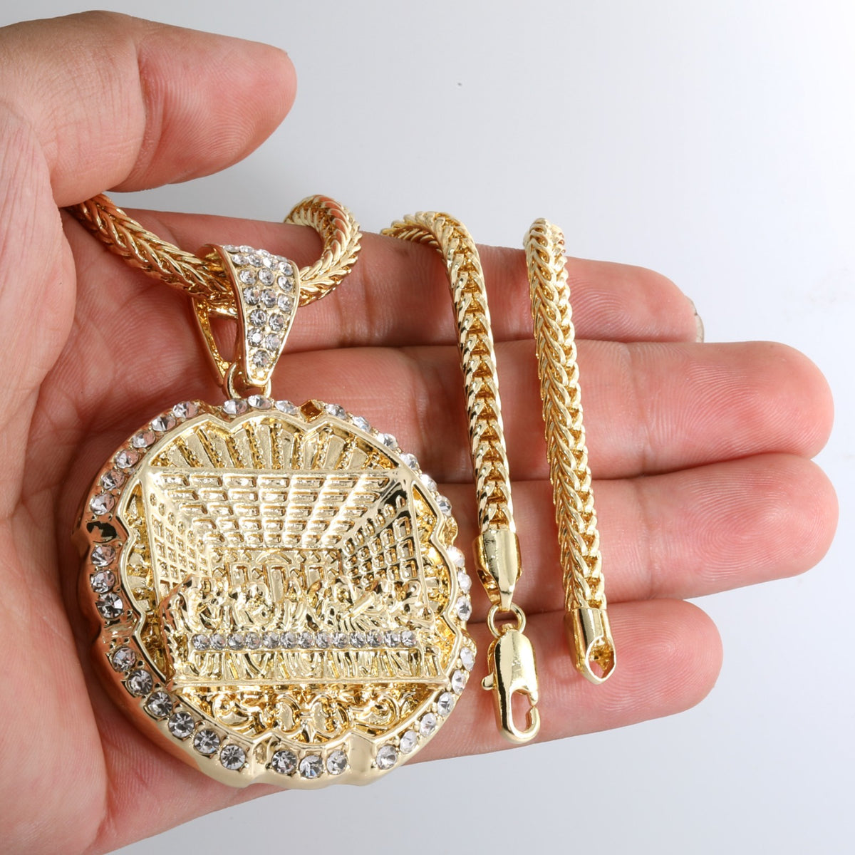 Franco Chain Necklace 4mm - 20" 24" 30" Jesus Last Supper Pendant Gold
