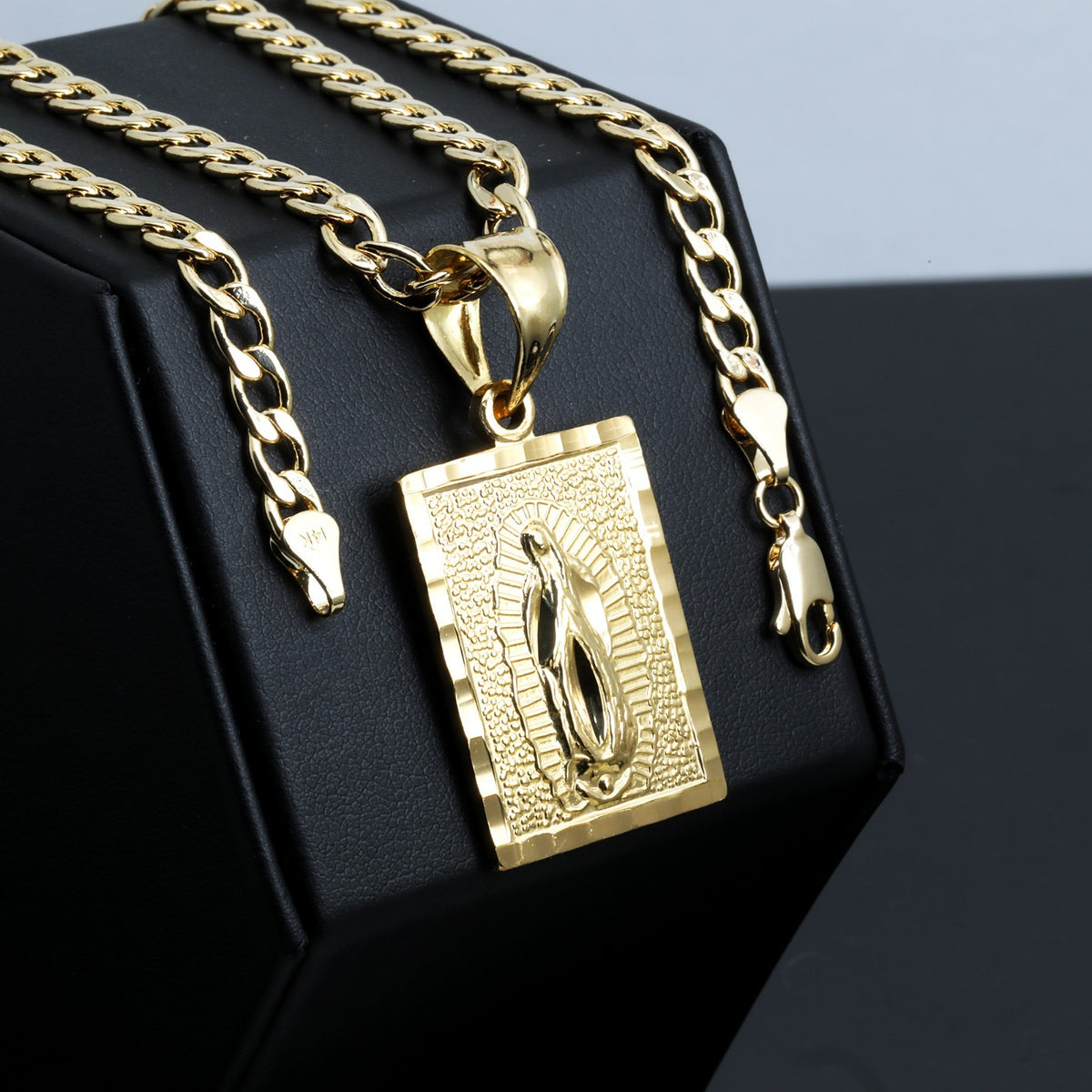 Virgin Mary Block 14k Gold 5mm 20" Cuban Link Necklace Choker Chain
