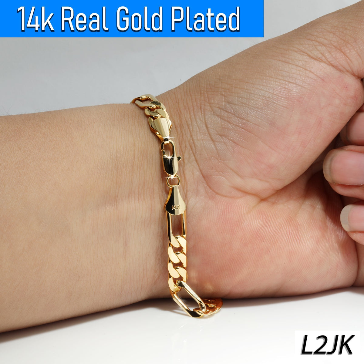 Figaro Chain Bracelet 7mm 8.5" 14k Gold Jewelry Men's