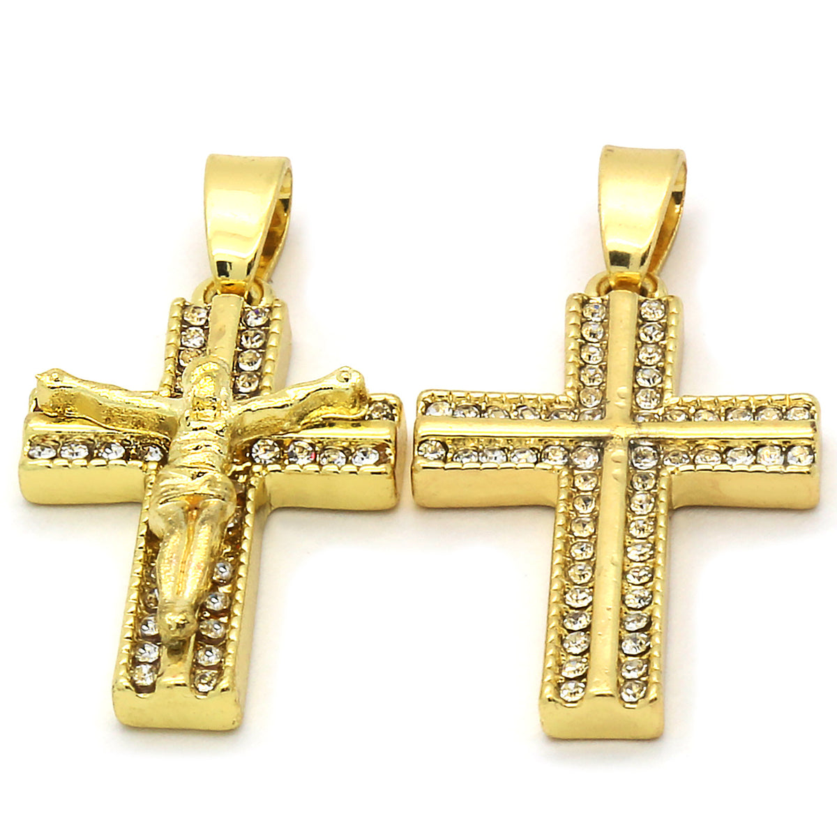 14k Gold 2 Pcs Combo of Cross Pendant CZ 24"/30" Rope Chain