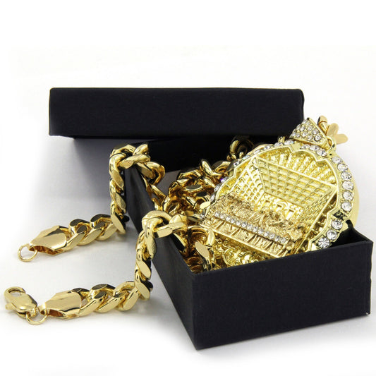 14k Gold Last Supper Pendant CZ 24" Cuban Link Chain