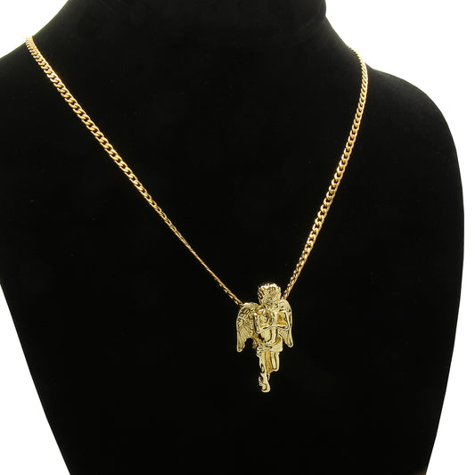 Men's and Women's Angel Prayer Pendant Gold Steel Cuban Necklace