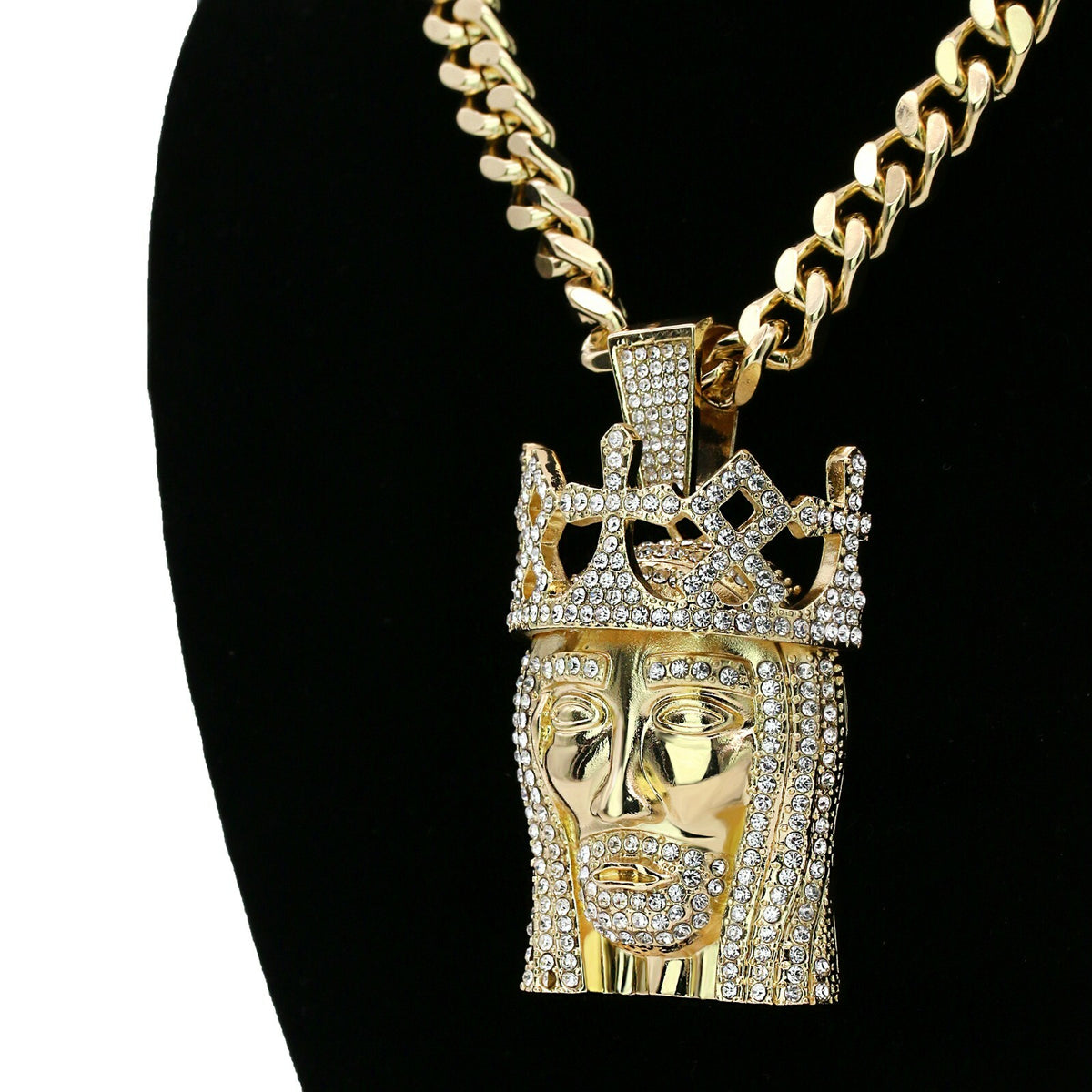 14k Gold Xl Jesus Royal Crown Pendant 30" Cuban Link Chain