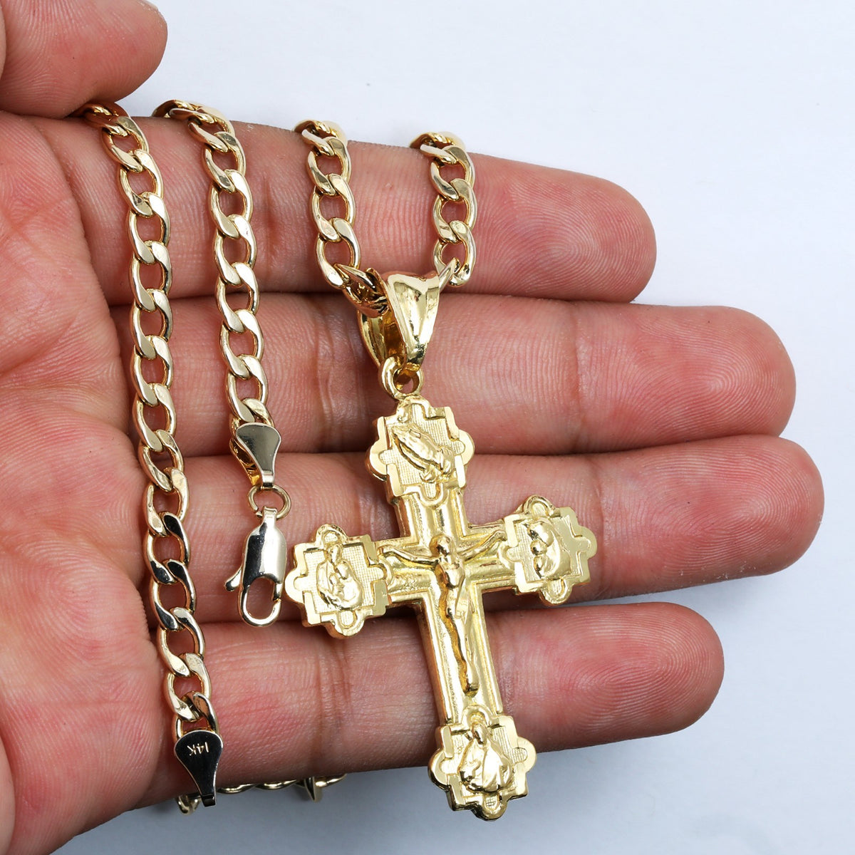 Prayer Jesus Cross 14k Gold 5mm 20" Cuban Necklace Choker Chain