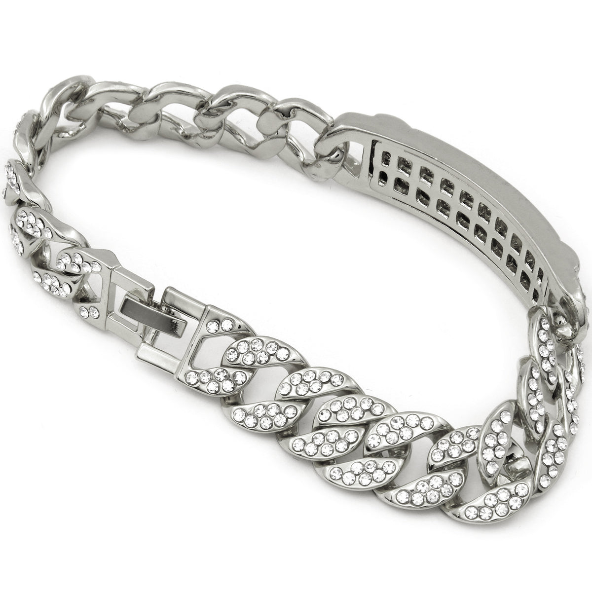 Men's Bracelet Silver Tone CZ Miami Cuban Style