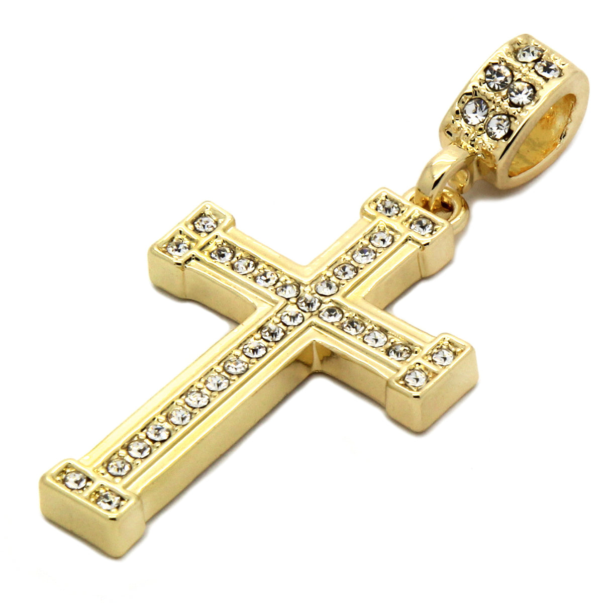 Men's 14k Gold Staple Cross Pendant CZ 24" Rope Chain
