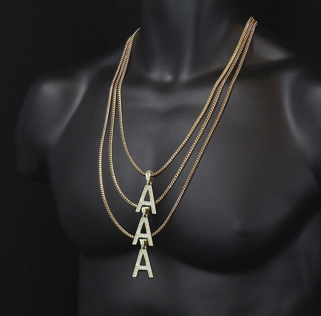 Alphabet Letter Pendant 3mm 24",27" & 30" CZ Cuban Chain Gold