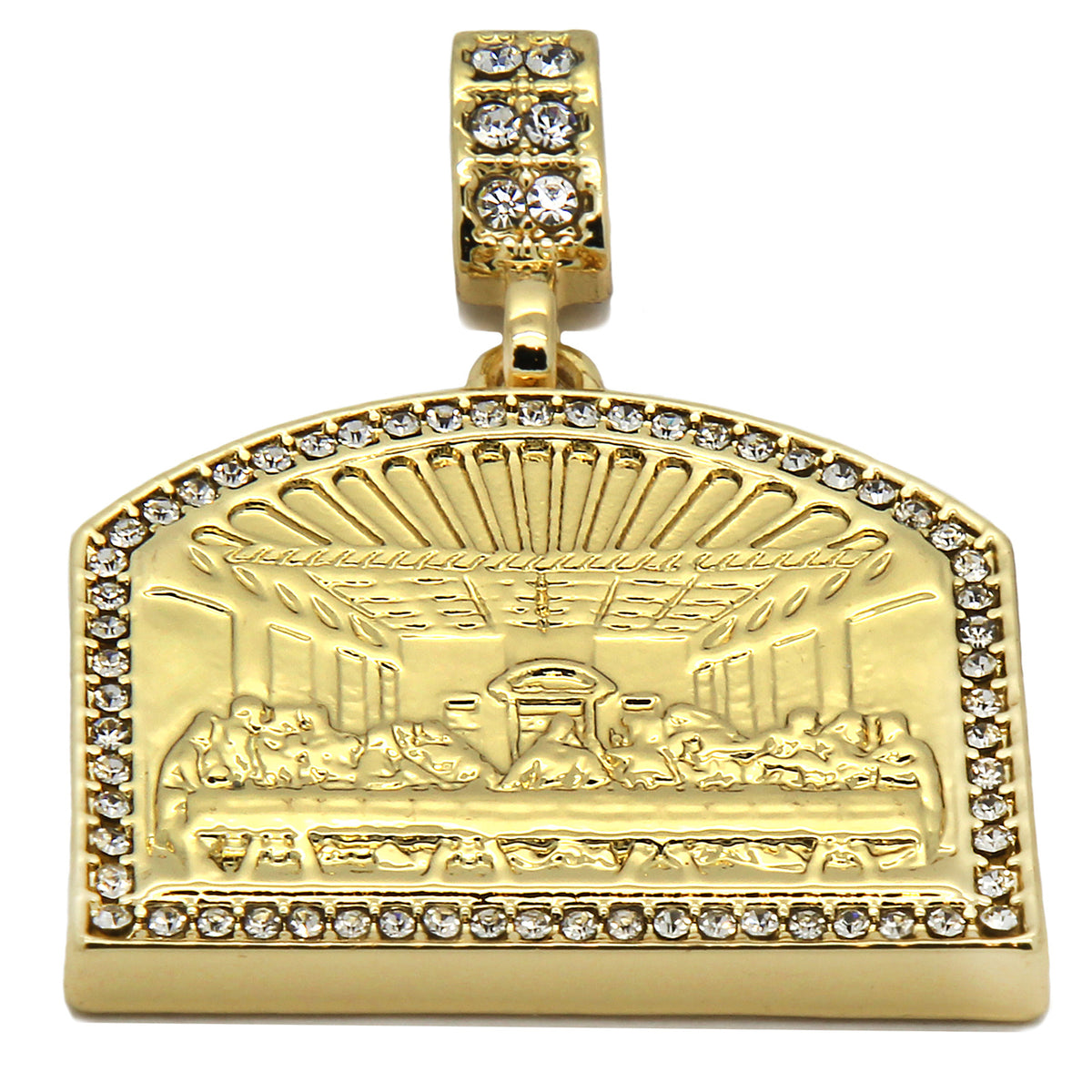 Men's 14k Gold Last Supper Pendant CZ 30" Cuban Chain Pendant