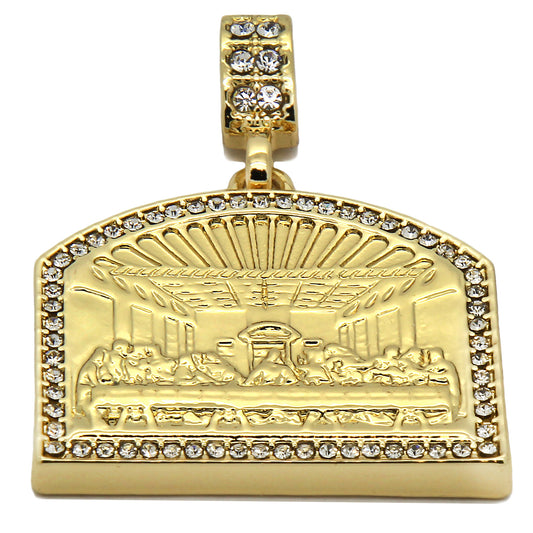 Men's 14k Gold Last Supper Pendant CZ 30" Cuban Chain Pendant