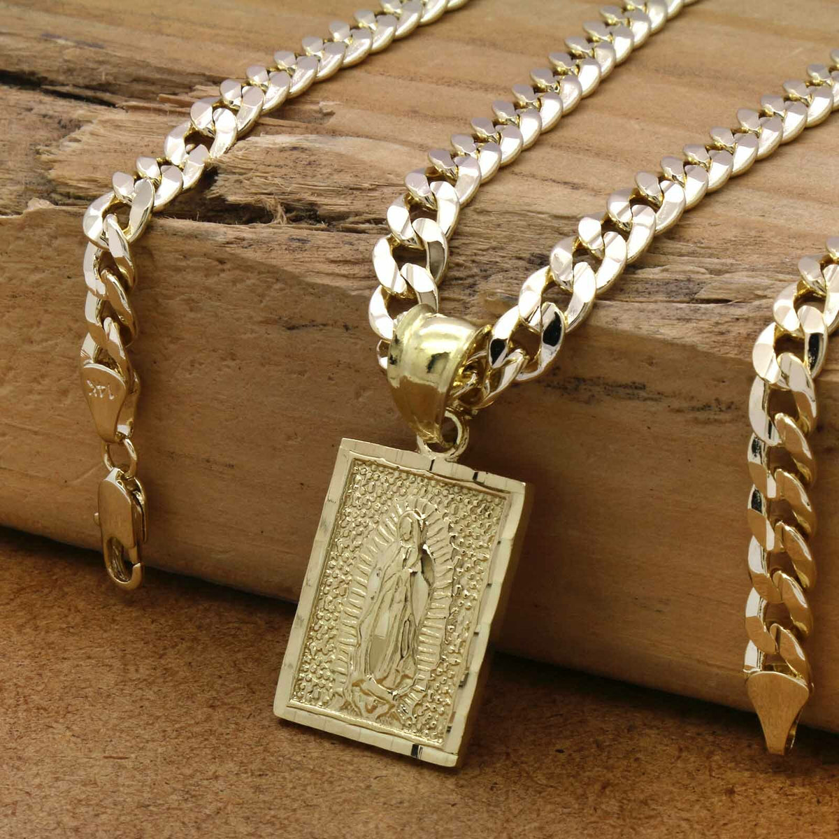 Men's 18k Gold Guadalupe Pendant 6mm 24" Cuban Chain