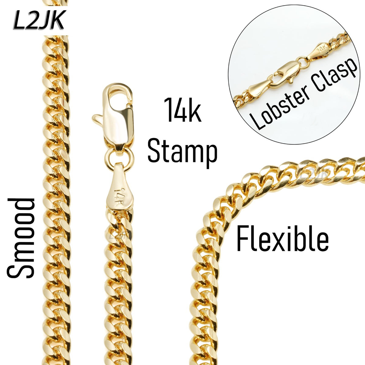14k Gold Cuban Chain Slim Miami Link 3mm - 20"In Men's & Women's Necklace
