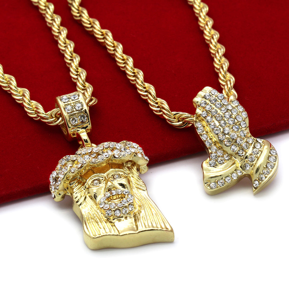 Men's 14k Gold High CZ Jesus Prayer 30 24 Rope Chain