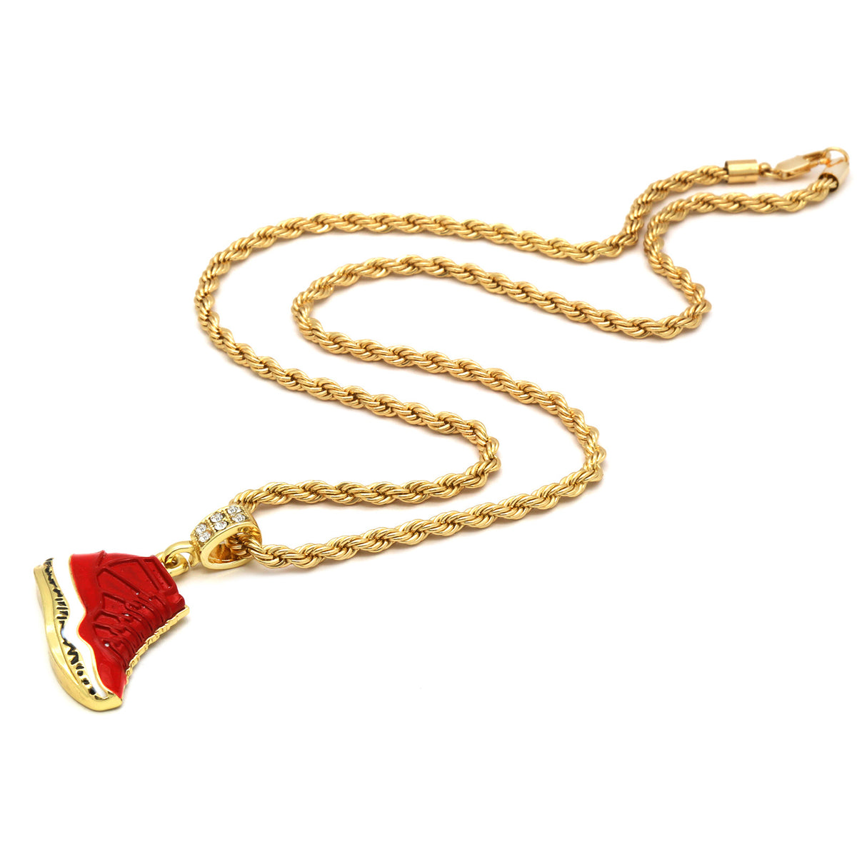 Gold Retro 11 Gym Red & Plain Basketball Pendant 4mm 24" Chain