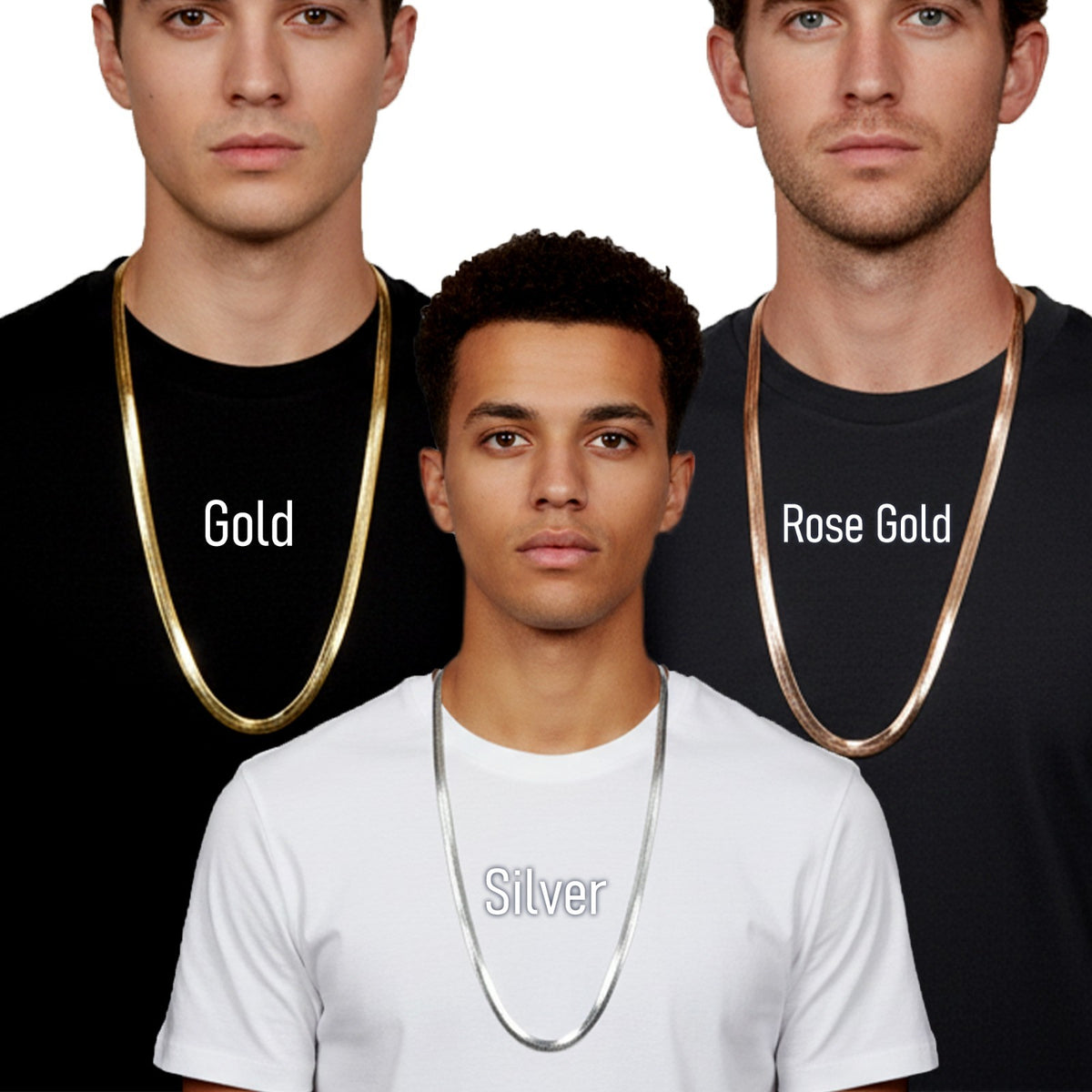 14k Gold Chain Necklace Herringbone 11mm 30"In Silver & Rose Gold Snake